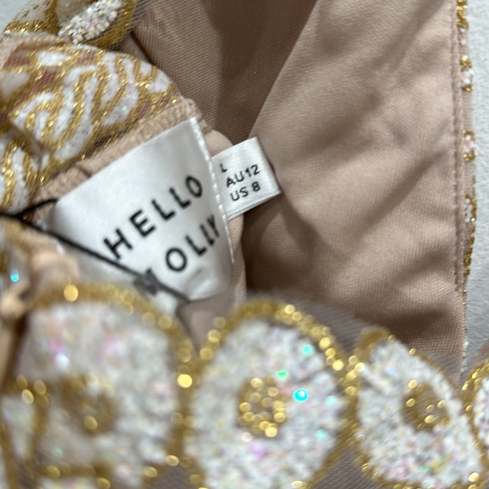 NWT Hello Molly Match Me Dress mini champagne beige sparkle back cut out size 8 - Picture 9 of 9